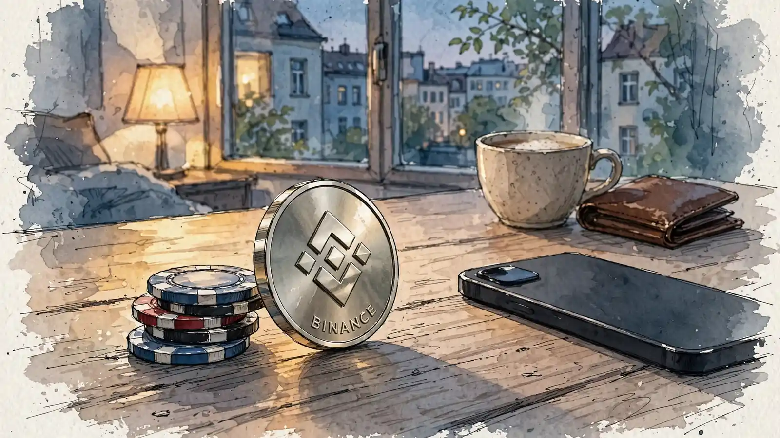 Casino-Chips und Krypto-Token auf einem Tisch in einer Berliner Wohnung