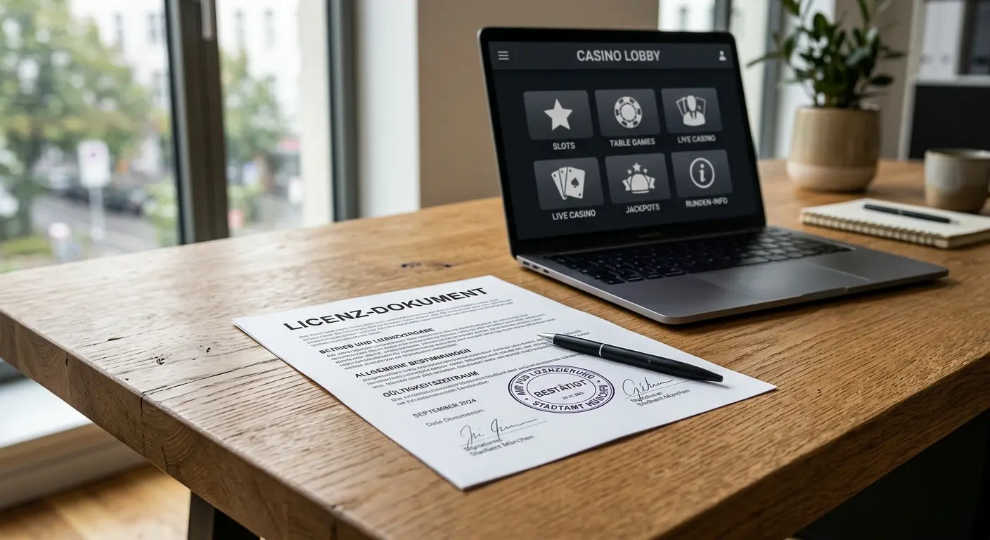 Beste online casinos ohne lizenz 2026 – neutrales Lizenzdokument neben Laptop